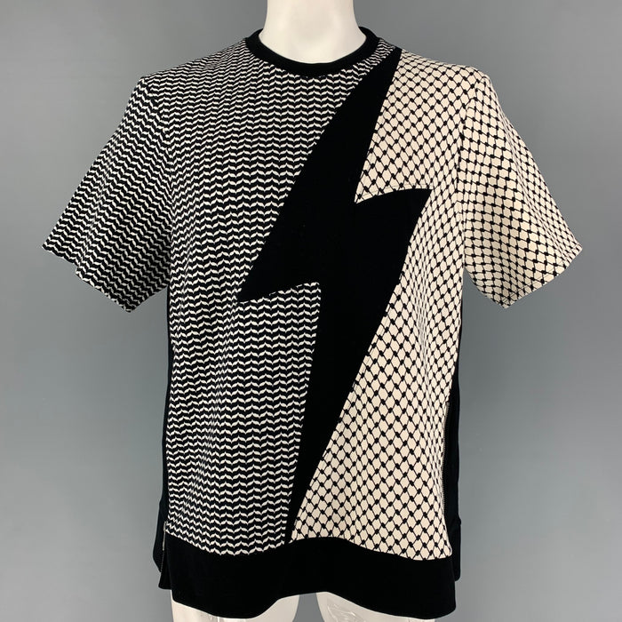 NEIL BARRETT Size XXL Black White Lyocell Cotton Pullover