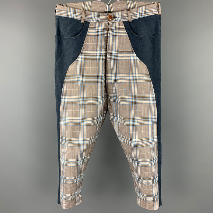 VIVIENNE WESTWOOD Size 30 Blue & Gray Plaid Cotton Blend Drop-Crotch Casual Pants