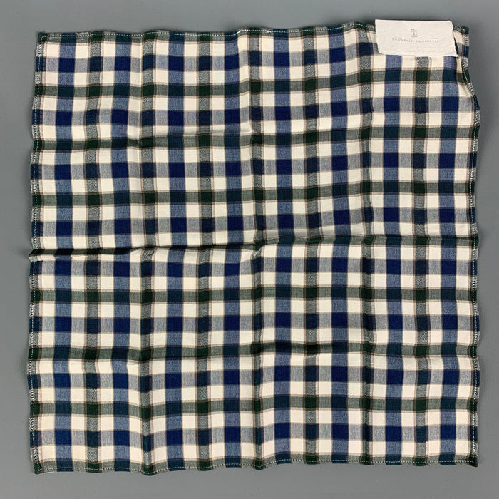 BRUNELLO CUCINELLI Navy Purple Green Checkered Pocket Square