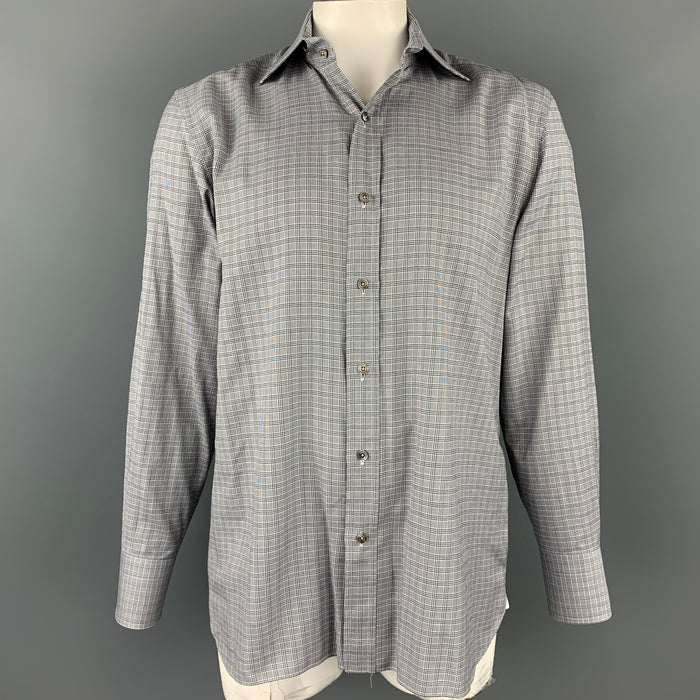 TOM FORD Size XL Black & White Plaid Cotton Button Up Long Sleeve Shirt