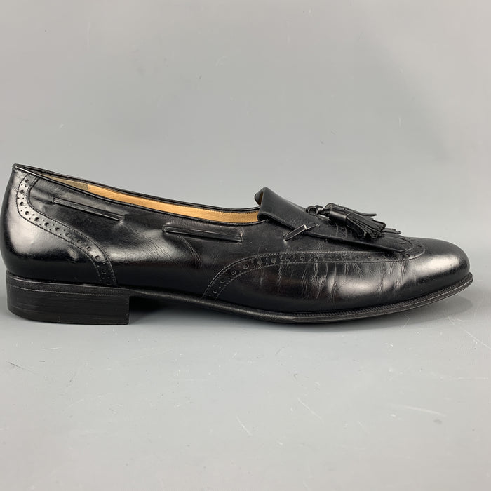 SALVATORE FERRAGAMO Size 11.5 Black Leather Eyelash Tassel Loafers