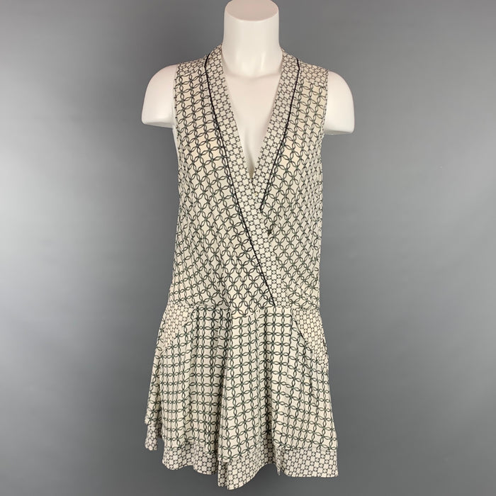 PROENZA SCHOULER Size 6 White & Green Silk Abstract Silk Dress