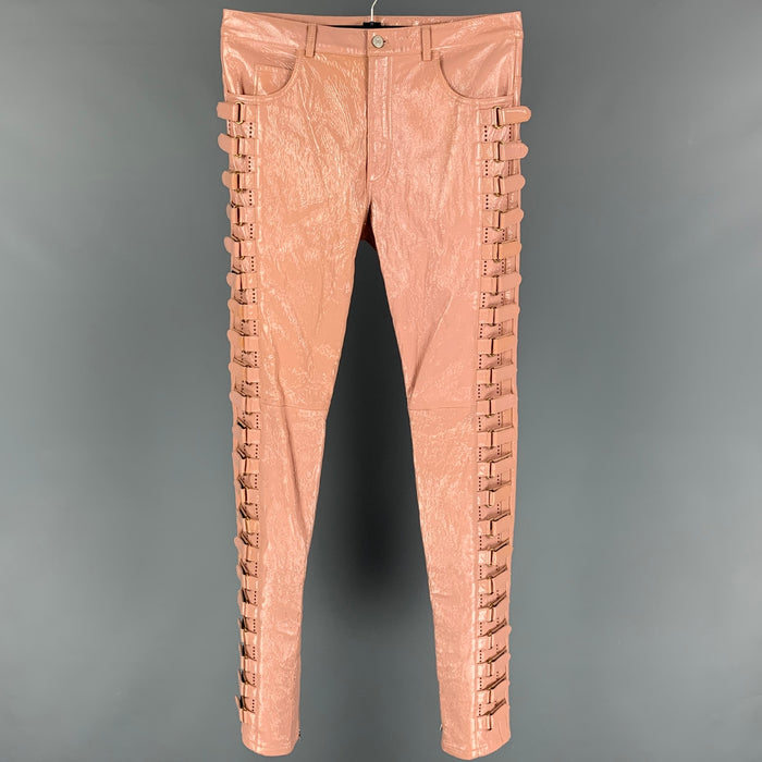 GUCCI Resort 2019 by Alessandro Michele Size 32 Pink Patent Leather Side Tabs Casual Pants