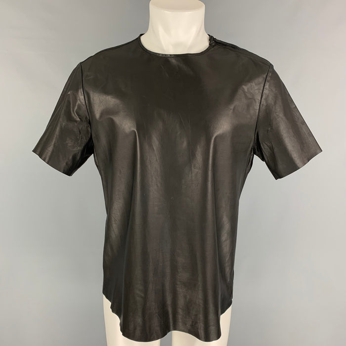 BALLY Size L Black Leather Crew-Neck Pullover