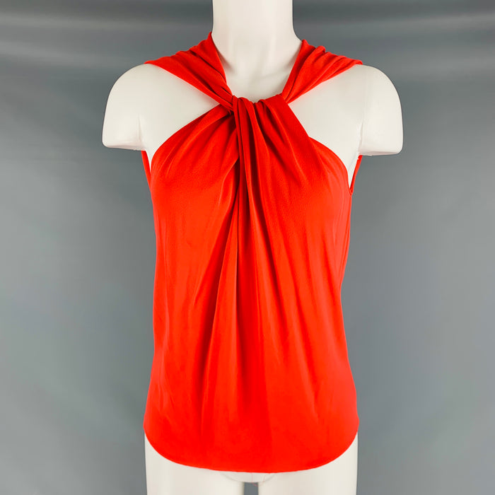 LANVIN Size 4 Orange Coral Viscose Polyamide Sleeveless Casual Top