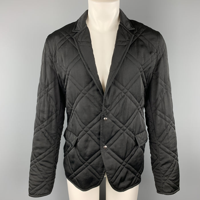 LANVIN Size 40 Black Quilted Notch Lapel Snap Sport Coat