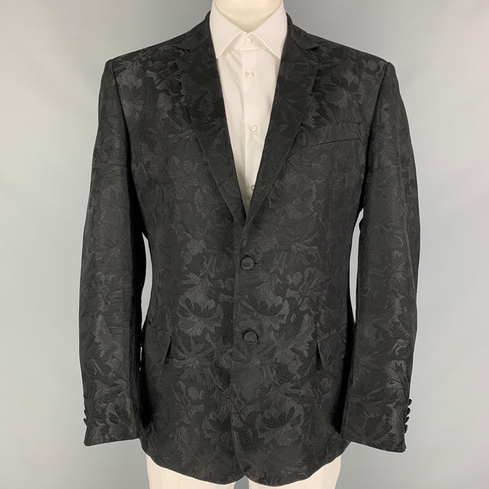 JUST CAVALLI Size 50 Black Jacquard Acetate Notch Lapel Sport Coat