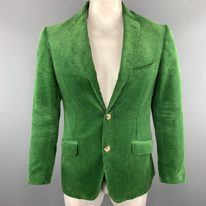 ETRO Size 40 Green Corduroy Notch Lapel Two Buttons Sport Coat Jacket
