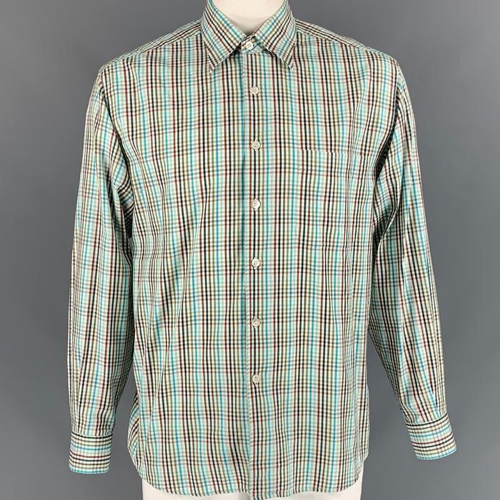 ERMENEGILDO ZEGNA Size XL Multi-Color Checkered Cotton Long Sleeve Shirt