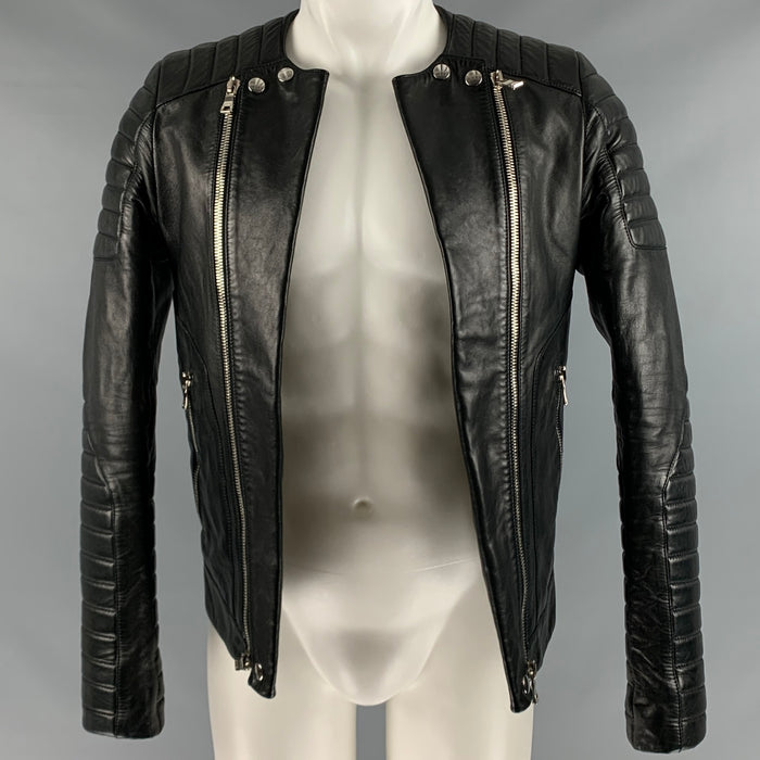 BALMAIN Size 36 Black Leather Motorcycle Jacket