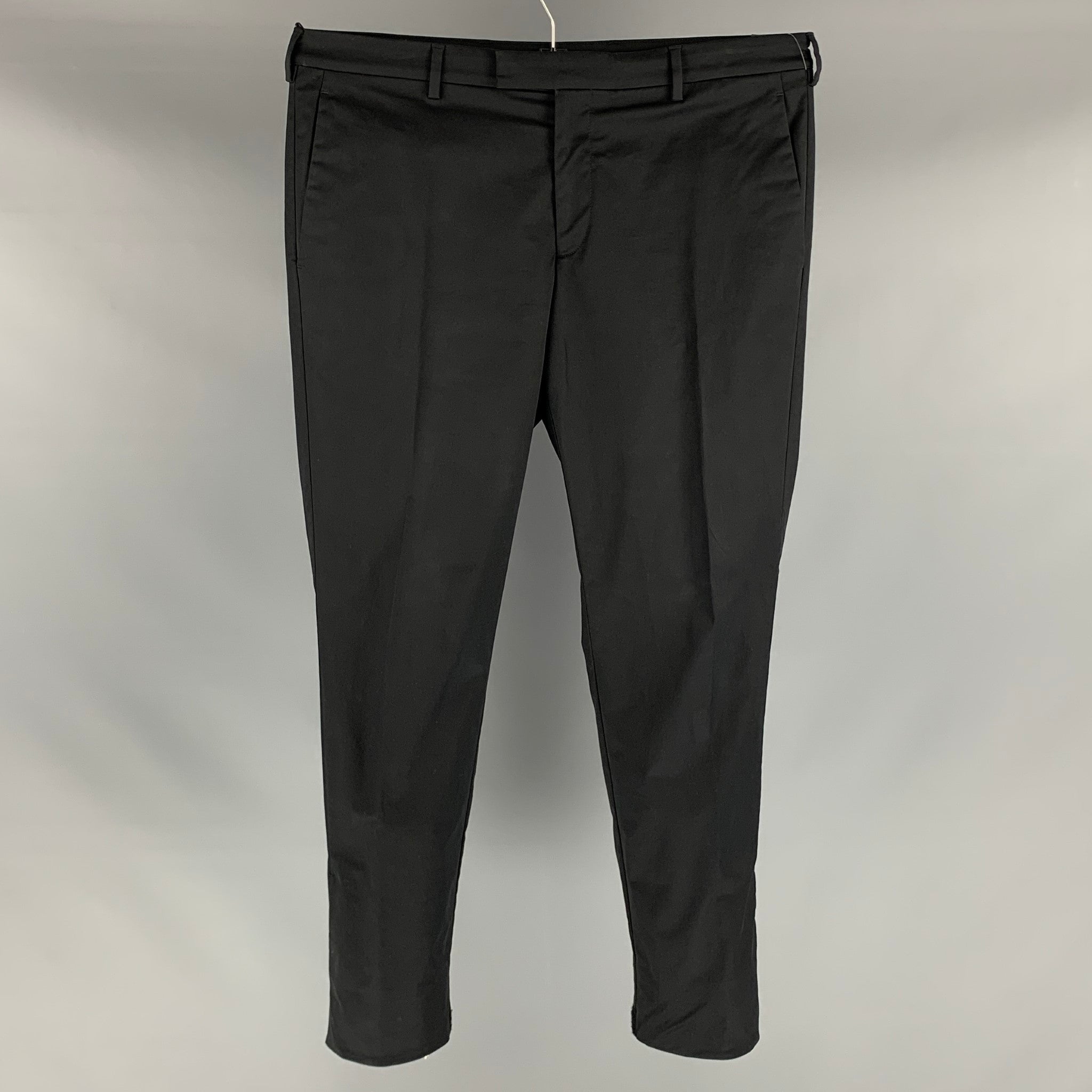 PRADA Size 34 Black Solid Cotton / Elastane Zip Fly Dress Pants