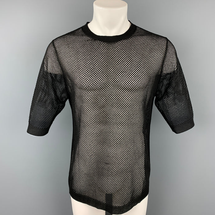 DRIES VAN NOTEN Size M Black Mesh Viscose Blend Short Sleeve T-shirt