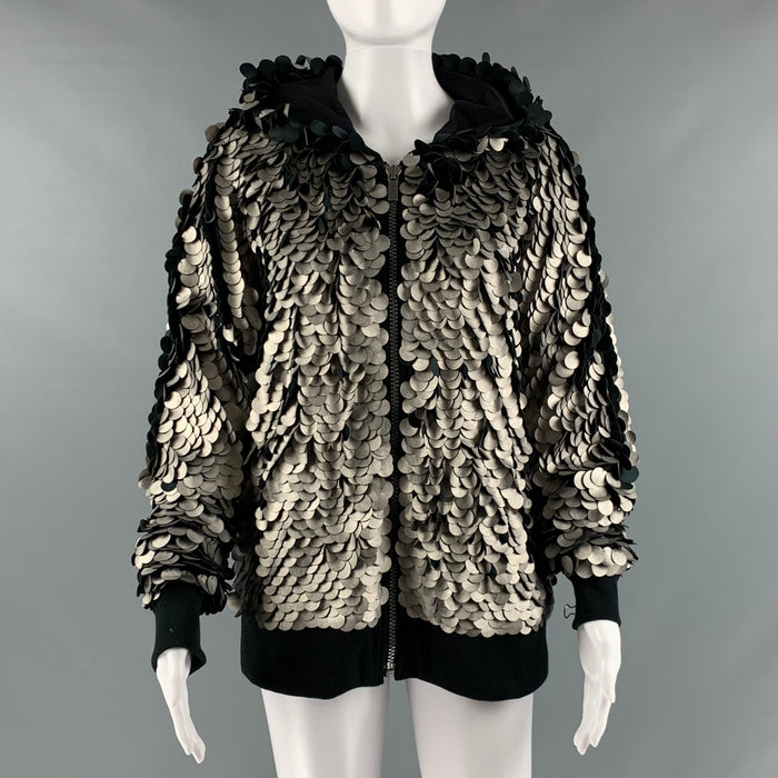 KARL LAGERFELD Size M Silver Black Polyester Cotton Hoodie Jacket