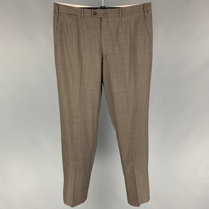ISAIA Size 38 Taupe Wool Zip Fly Dress Pants