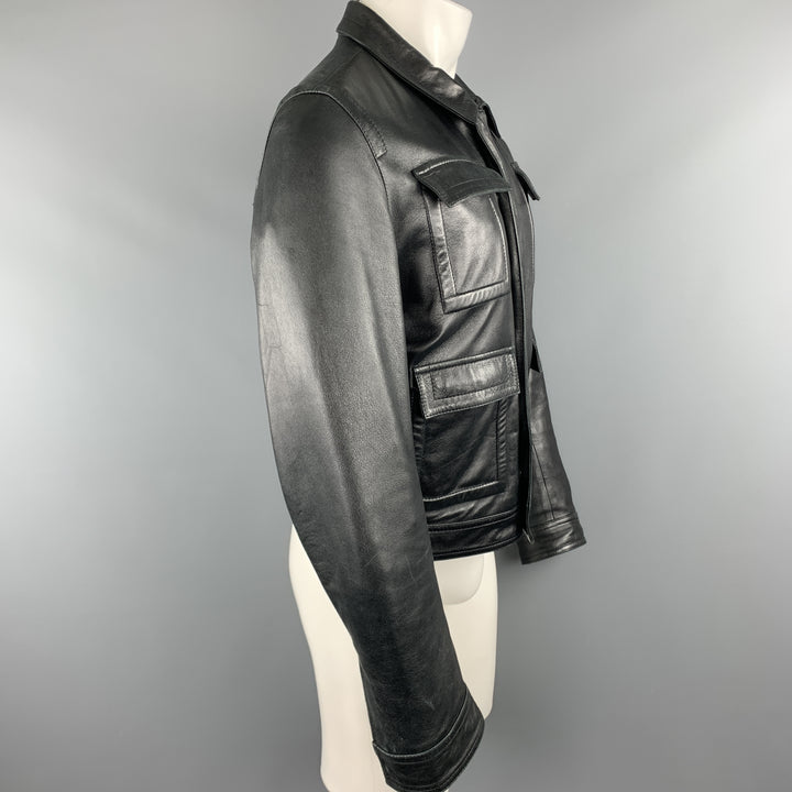 GIVENCHY Talla 38 Chaqueta con bolsillo con solapa y cuello de cuero negro