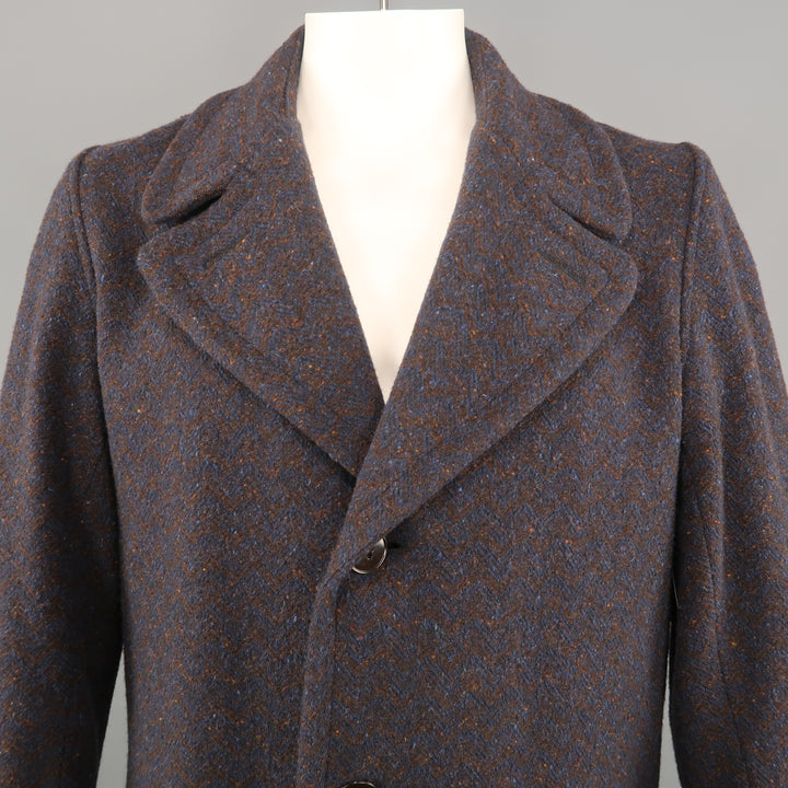 FRANK LEDER Size M Navy & Brown Heather Wool Notch Lapel Oversized Coat