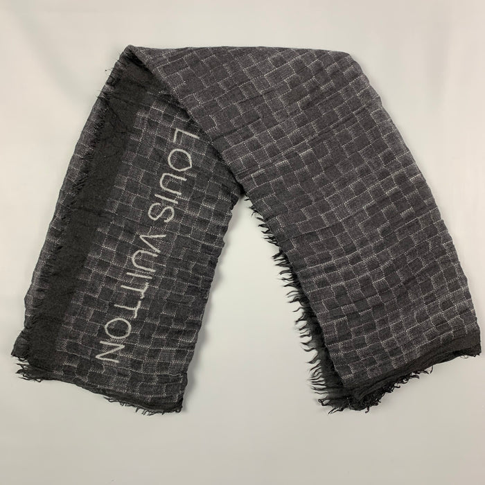 LOUIS VUITTON Black Grey Damier Cashmere Silk Scarf