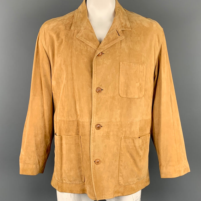 ERMENEGILDO ZEGNA Size 44 Tan Suede Notch Lapel Jacket