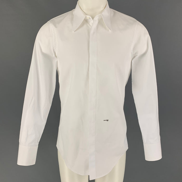 DSQUARED2 Size S White Cotton Hidden Placket Long Sleeve Shirt