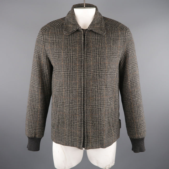 MARC JACOBS 42 Grey & Black Plaid Wool Bomber Jacket