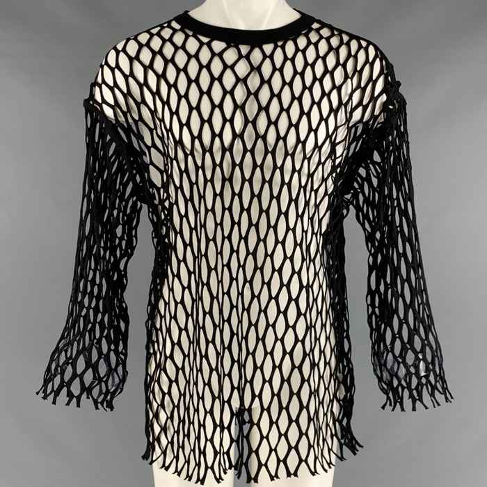 DRIES VAN NOTEN Size XS Black Mesh Polyester Crew-Neck Pullover