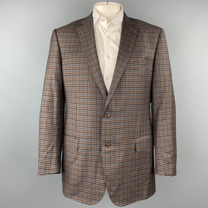 ERMENEGILDO ZEGNA Trofeo Light Size US 48 L Brown & Blue Checkered Wool Sport Coat