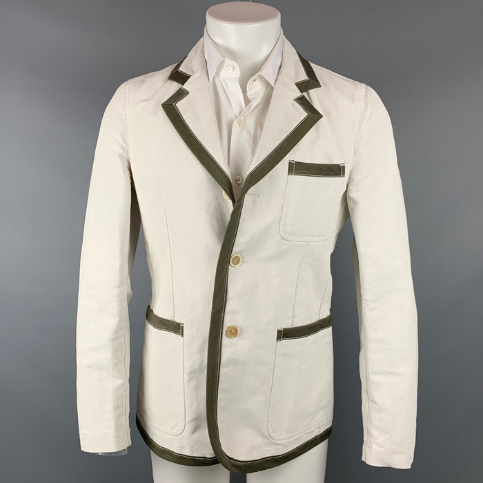 COMME des GARCONS SHIRT Size M Off White & Olive Linen / Cotton Notch Lapel Sport Coat