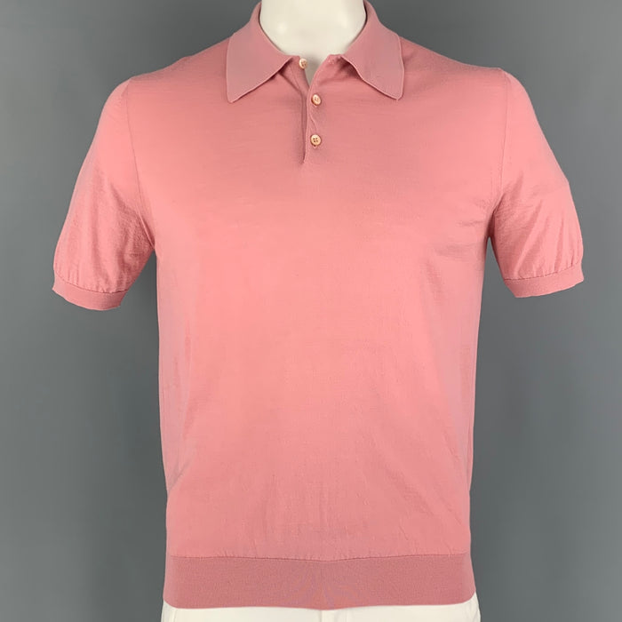 PRADA Size L Pink Knitted Wool Buttoned Polo