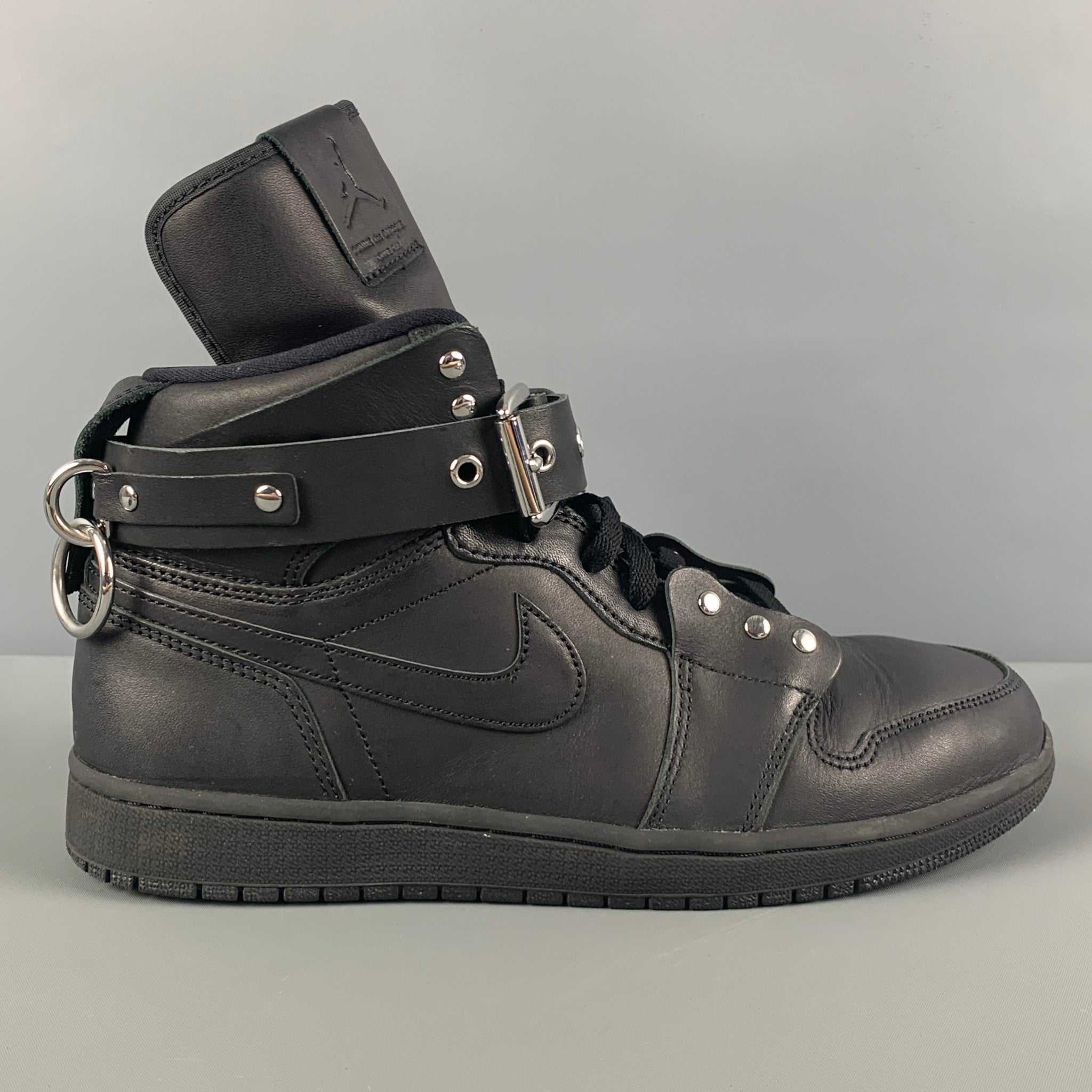 COMME des GARCONS x AJ1 FW19 Bondage Size 10 Black Leather High Top Sneakers Sui Generis Designer Consignment