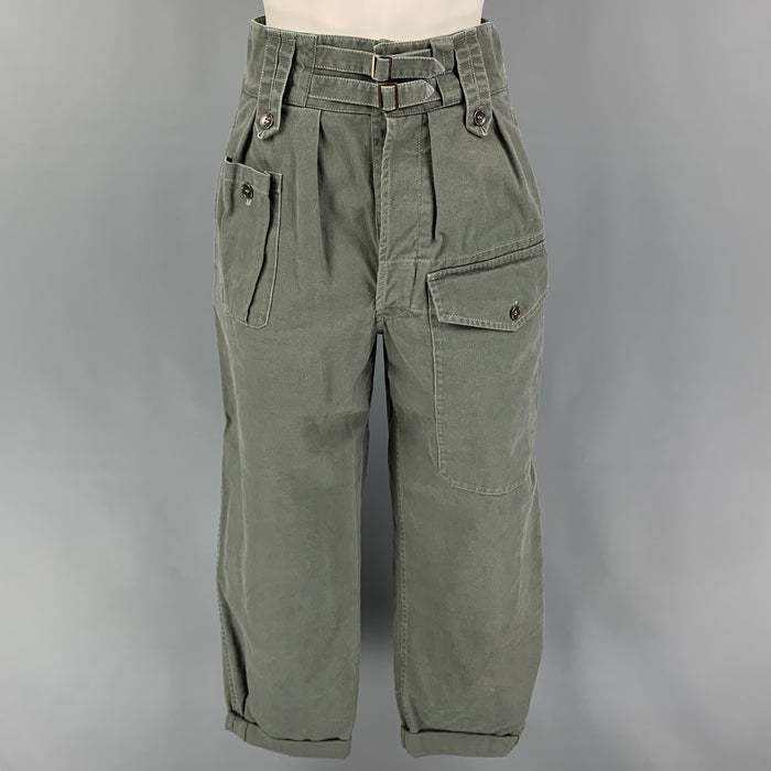 SAINT LAURENT Size 4 Olive Cotton Ramie Cropped Casual Pants