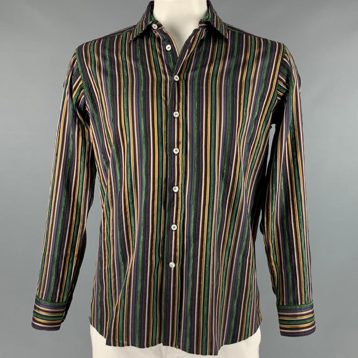 ETRO Size L Multi-Color Stripe Cotton Blend Button Up Long Sleeve Shirt