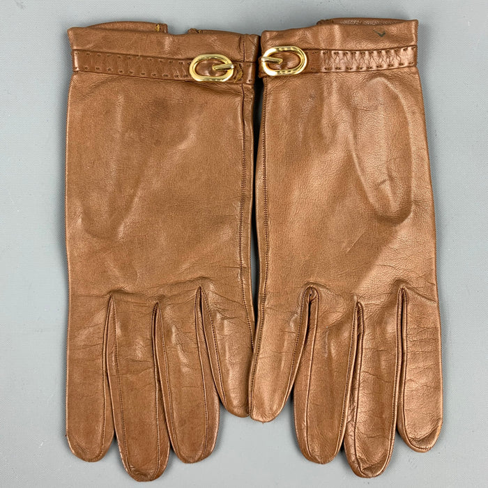 LOEWE Tan Leather Gold Buckle Gloves