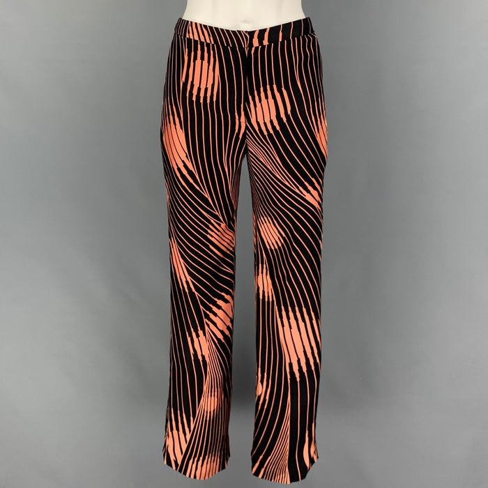 GIANNI VERSACE Size 4 Black Coral Abstract Flat Front Casual Pants