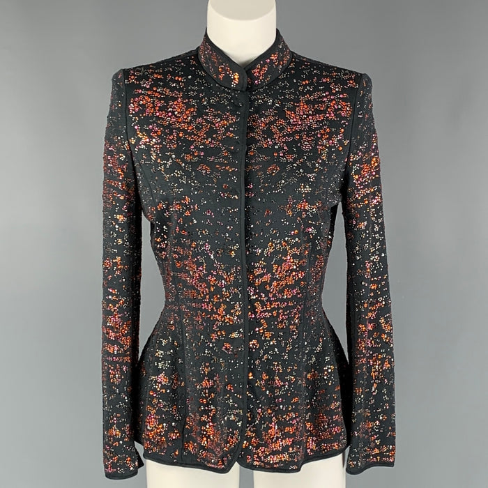 GIORGIO ARMANI Blazer de pedrería de viscosa naranja y pizarra talla 6