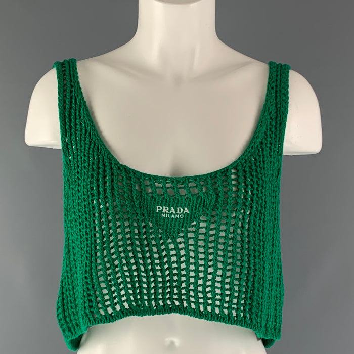 PRADA Size 4 Green Cotton Crochet Cropped Casual Top