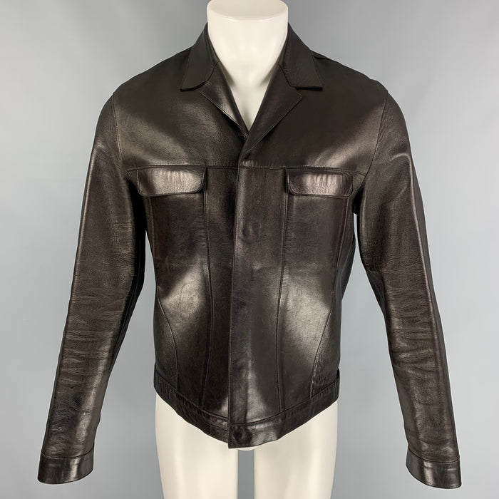 PRADA Size 38 Dark Brown Leather Hidden Snaps Jacket