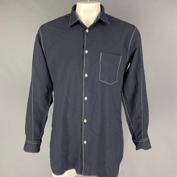 COMME des GARCONS Size XL Navy White Contrast Stitch Polyester Long Sleeve Shirt