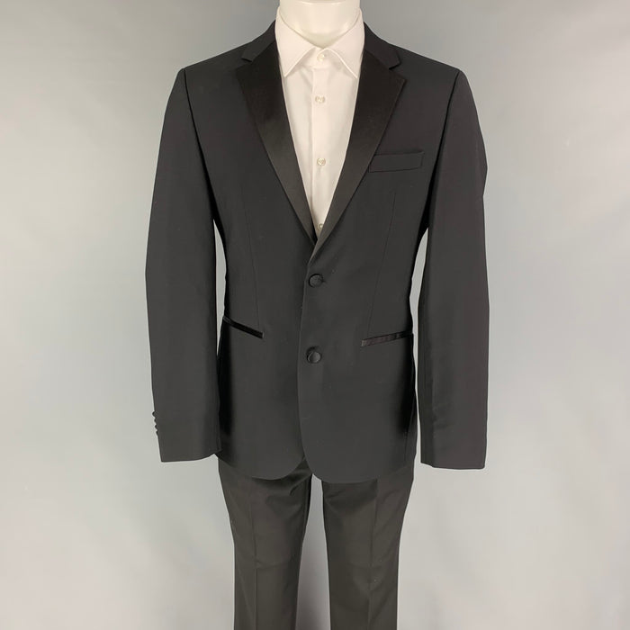 HUGO BOSS Size 38 Black Wool Notch Lapel Tuxedo Suit