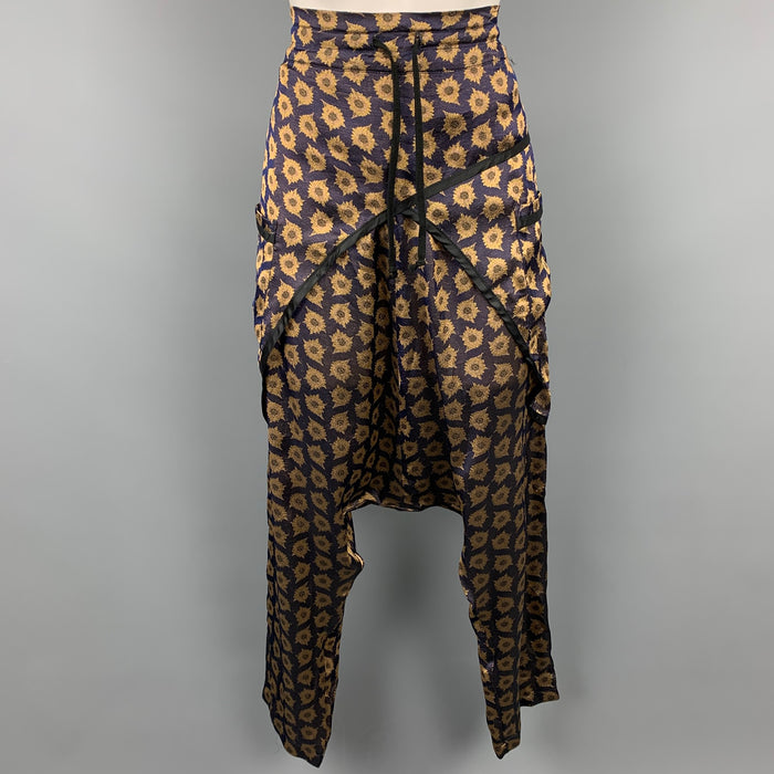 DRIES VAN NOTEN Size 8 Purple & Gold Viscose / Silk Drop-Crotch Casual Pants