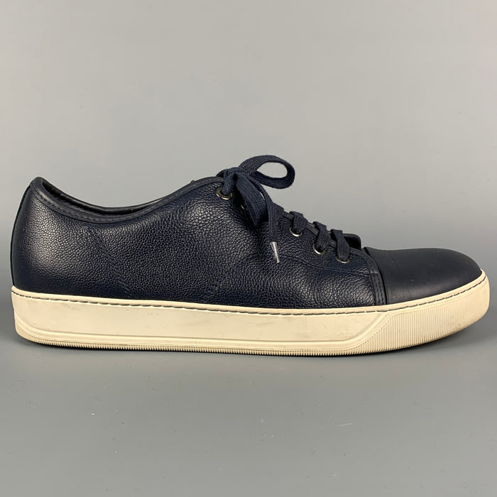 LANVIN Size 11 Navy & White Leather Lace Up Sneakers