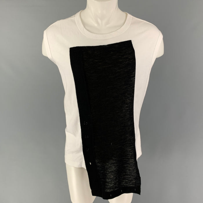 Y's by YOHJI YAMAMOTO Size M White Black Color Block Cotton Crew-Neck Tank Top