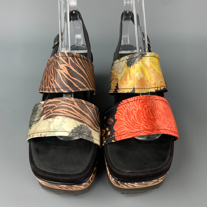 DRIES VAN NOTEN Size 8.5 Multi-Color Silk Platform Sandals