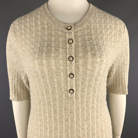 CHANEL Size 10 Cream & Gold Metallic Sparkle Knit Short Sleeve Dress