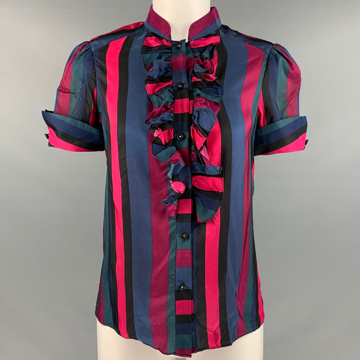 MARC by MARC JACOBS Size 4 Multi-Color Rayon Silk Stripe Ruffle Casual Top