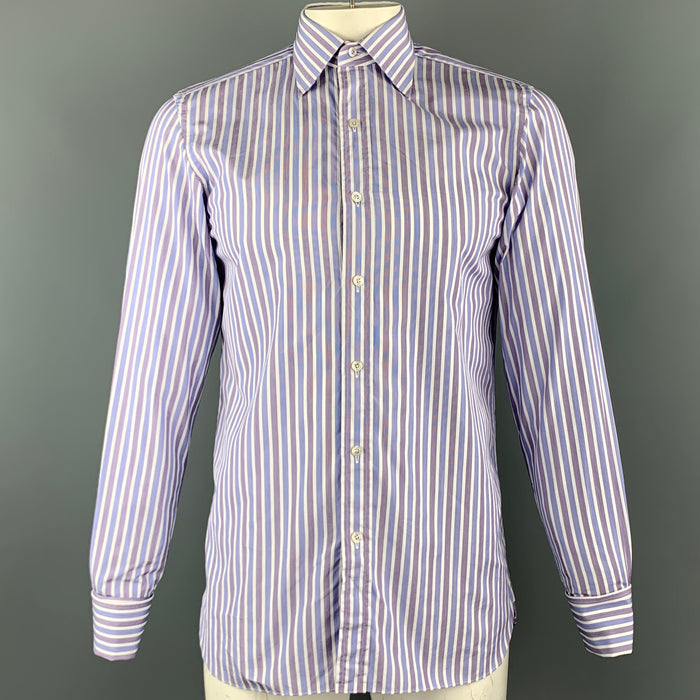 TOM FORD Size M Blue & White Vertical Stripe Cotton Long Sleeve Shirt