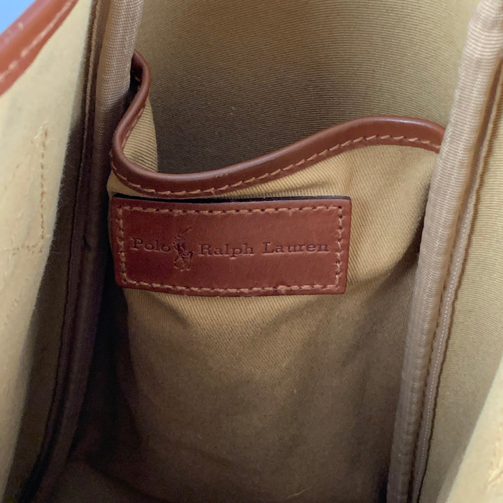 Vintage RALPH LAUREN Beige Brown Plaid Leather Trim Canvas Tote Bag