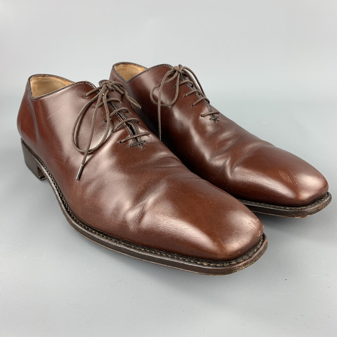 SALVATORE FERRAGAMO Taille 12 Cuir Marron Bout Uni À Lacets