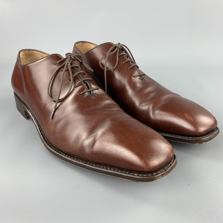 SALVATORE FERRAGAMO Taille 12 Cuir Marron Bout Uni À Lacets