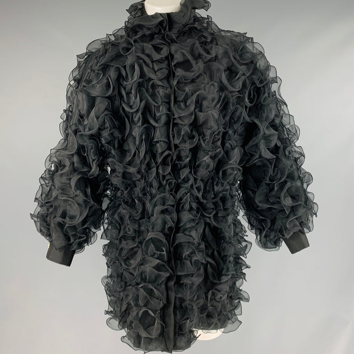 EMPORIO ARMANI Size S Black Polyester Ruffled Zip Up Coat