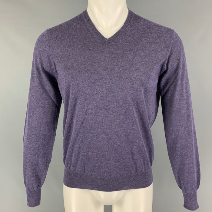 BRUNELLO CUCINELLI Talla S Jersey De Seda De Cachemira Gris Morado Con Cuello En V
